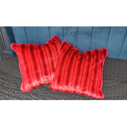 Luxury Striped Crimson Deluxe Faux Fur Cushion Cover - Handmade - Sofa Pillow Case