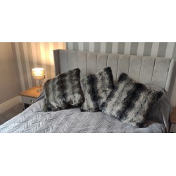 Luxury Grey Italian Wolf Deluxe Faux Fur Cushion Cover - Handmade - Sofa Pillow Case