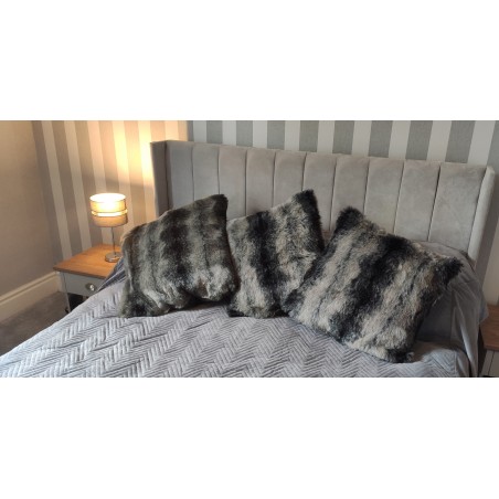 Luxury Grey Italian Wolf Deluxe Faux Fur Cushion Cover - Handmade - Sofa Pillow Case