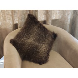 Luxury Brown & Beige Fleck Deluxe Faux Fur Cushion Cover - Handmade - Sofa Pillow Case