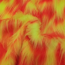 Flo Yellow/Tango Multicoloured Faux Fur Fabric - AC 356 / YF54