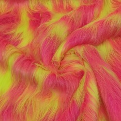 Flo Yellow/Cerise Multicoloured Faux Fur Fabric - AC 356 / YF54
