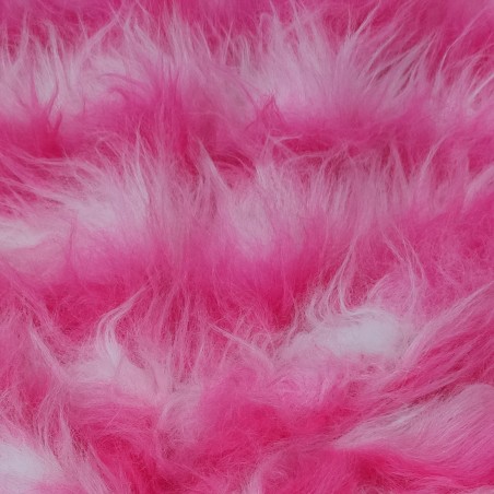 Cerise,White Stripe Multicoloured Faux Fur Fabric - AC 356 / YF54