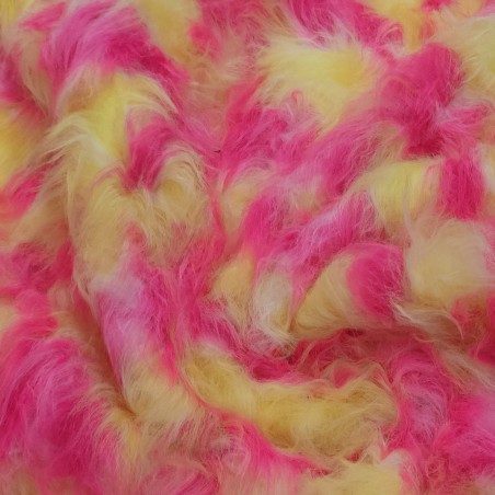 Cerise,Flavine,White Multicoloured Faux Fur Fabric - AC 356 / YF54