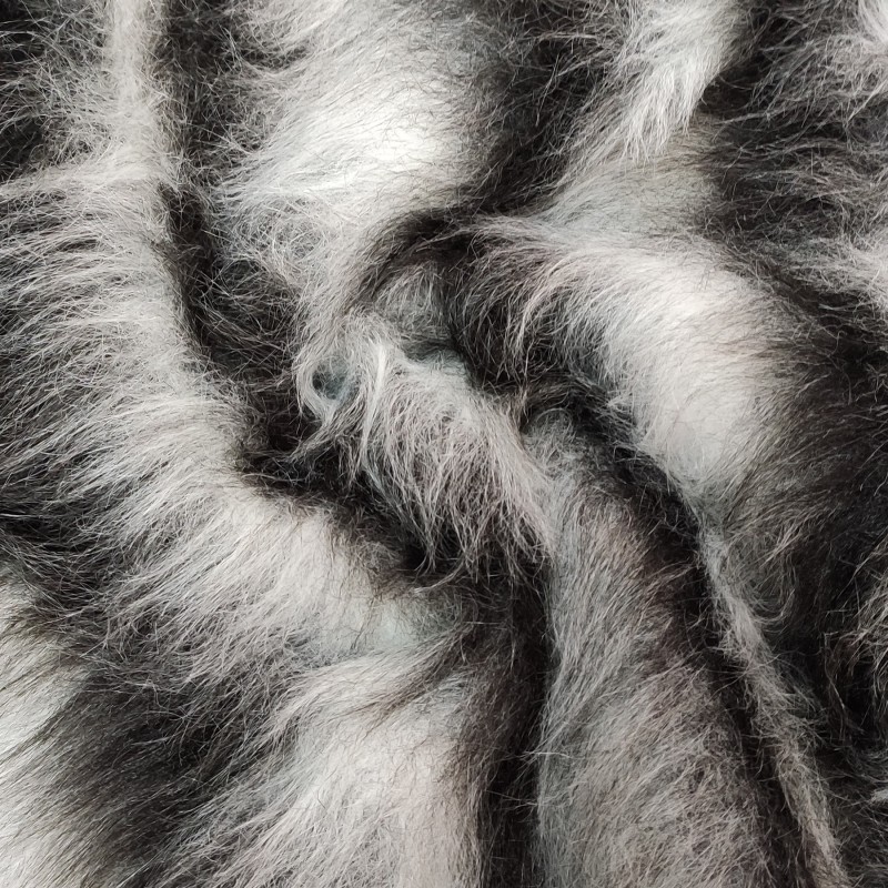 Black,White Stripe Multicoloured Faux Fur Fabric - AC 356 / YF54