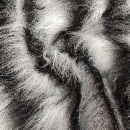 Black,White Stripe Multicoloured Faux Fur Fabric - AC 356 / YF54