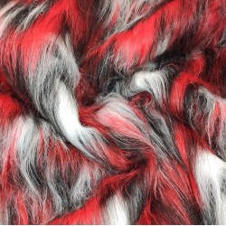 Red,Black,White Multicoloured Faux Fur Fabric - AC 356 / YF54