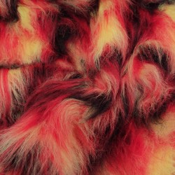 Red,Black,Flavine Multicoloured Faux Fur Fabric - AC 356 / YF54
