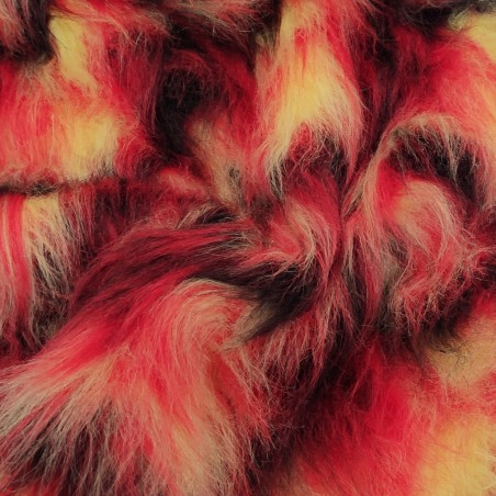 Red,Black,Flavine Multicoloured Faux Fur Fabric - AC 356 / YF54