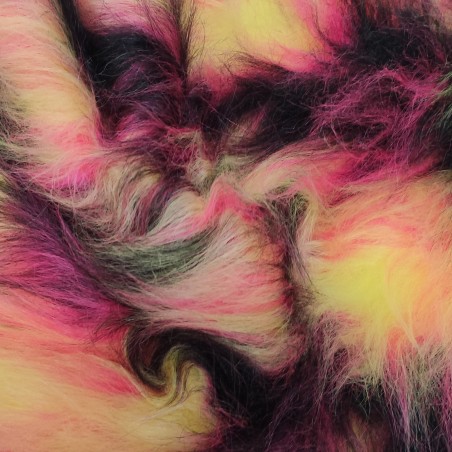 Cerise,Black,Flavine Multicoloured Faux Fur Fabric - AC 356 / YF54
