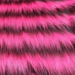 Cerise,Black Stripe Multicoloured Faux Fur Fabric - AC 356 / YF54