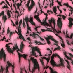 Cerise Leopard Jacquard Fur Fabric - R2 Quality