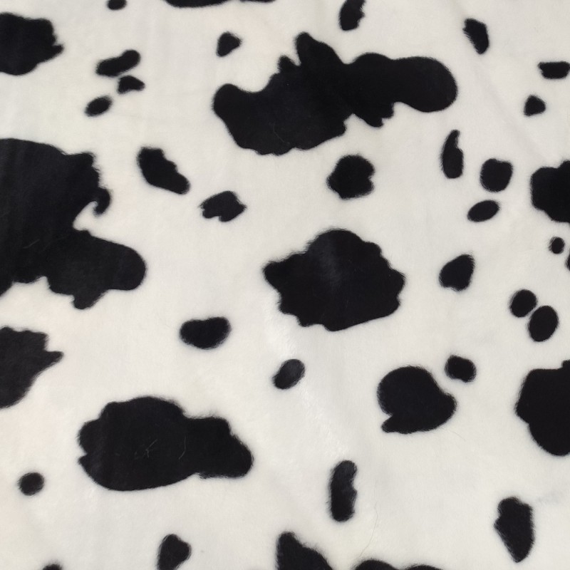 Black Cow Soft Animal Print Velboa Faux Fur Fabric