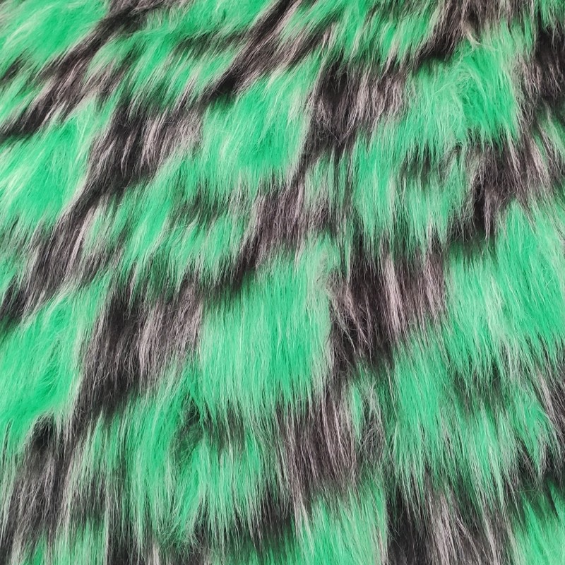 Emerald White Black Multicoloured Faux Fur Fabric - AC 356 / YF54