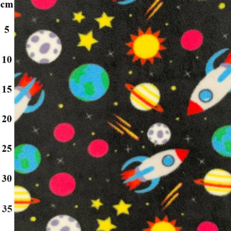 Black Space Print Premium Anti-Pill Polar Fleece Designs Fabric
