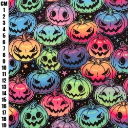 Black Rainbow Pumpkins - Halloween Theme Polycotton Fabric Material - 110cm Wide