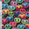 Black Rainbow Pumpkins - Halloween Theme Polycotton Fabric Material - 110cm Wide