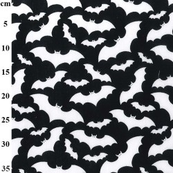 Black With White Bats - Halloween Theme Polycotton Fabric Material - 110cm Wide