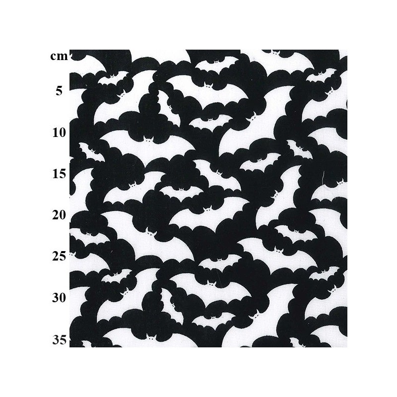 Black With White Bats - Halloween Theme Polycotton Fabric Material - 110cm Wide