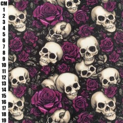 Day of The Dead Purple - Halloween Theme Polycotton Fabric Material - 110cm Wide