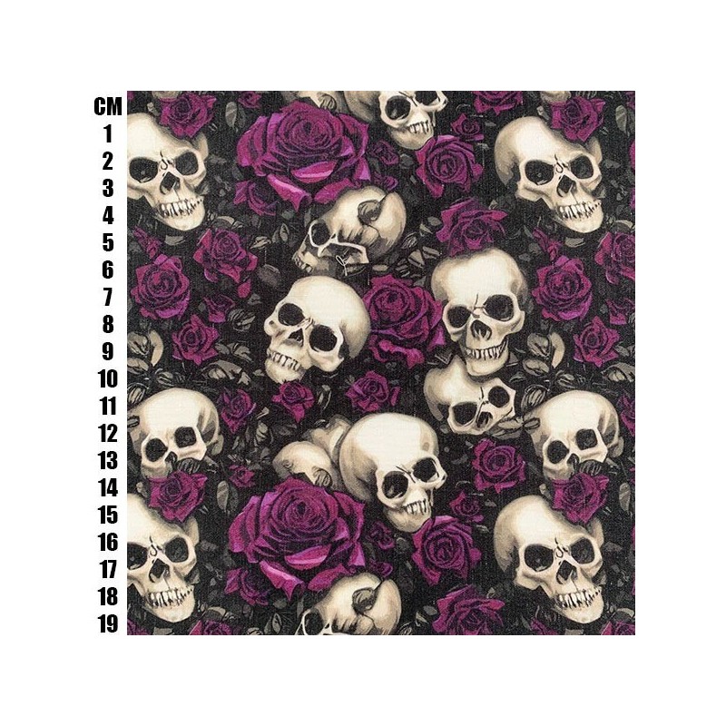 Day of The Dead Purple - Halloween Theme Polycotton Fabric Material - 110cm Wide