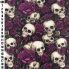 Day of The Dead Purple - Halloween Theme Polycotton Fabric Material - 110cm Wide