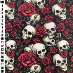 Day of The Dead Red - Halloween Theme Polycotton Fabric Material - 110cm Wide