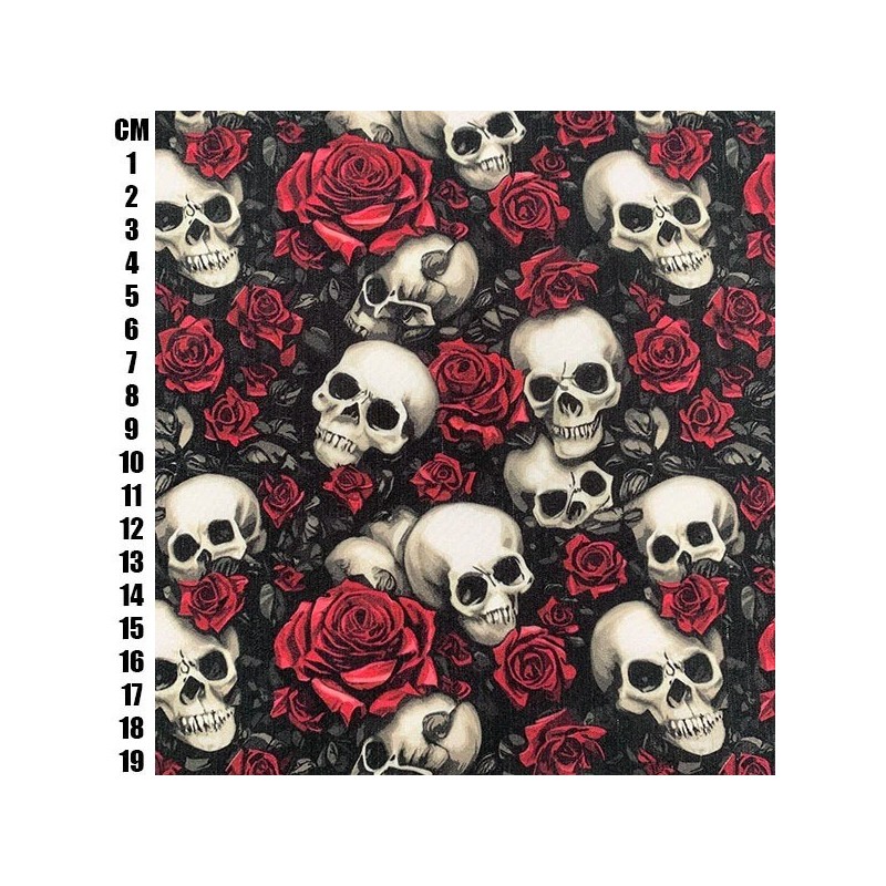 Day of The Dead Red - Halloween Theme Polycotton Fabric Material - 110cm Wide