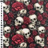 Day of The Dead Red - Halloween Theme Polycotton Fabric Material - 110cm Wide