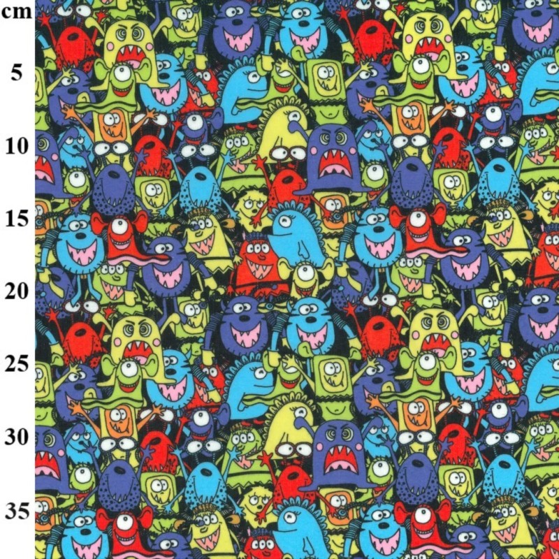 Kids Monsters - Halloween Theme Polycotton Fabric Material - 110cm Wide