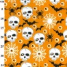 Orange Skulls & Bats - Halloween Theme Polycotton Fabric Material - 110cm Wide