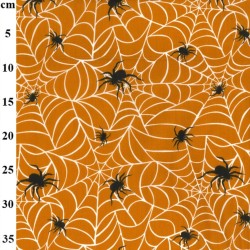 Orange Spiderweb - Halloween Theme Polycotton Fabric Material - 110cm Wide