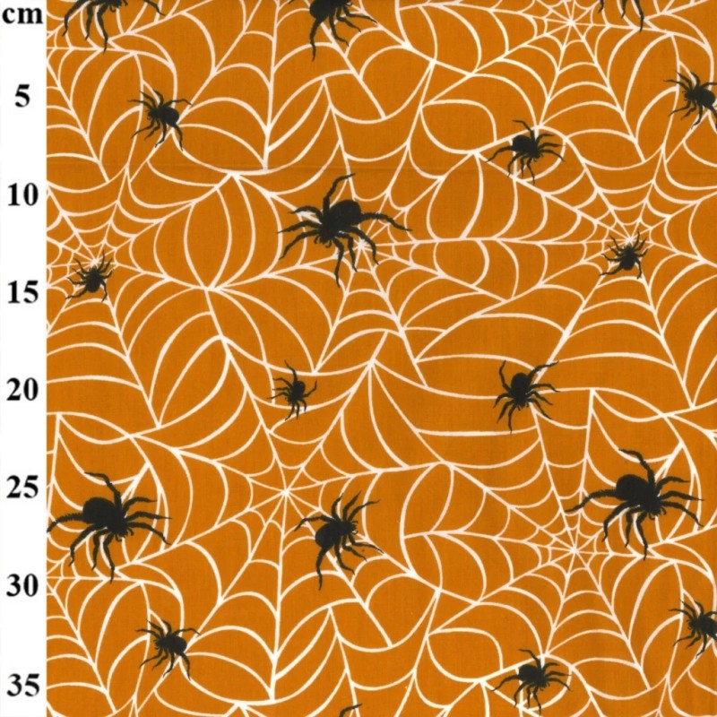 Orange Spiderweb - Halloween Theme Polycotton Fabric Material - 110cm Wide