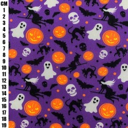 Purple Halloween Witch - Halloween Theme Polycotton Fabric Material - 110cm Wide