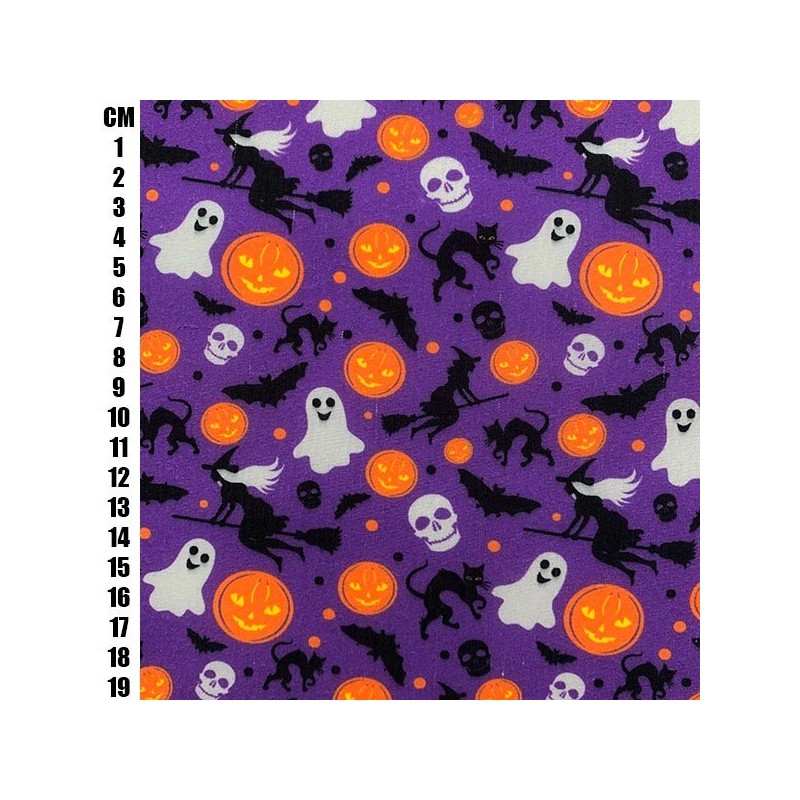 Purple Halloween Witch - Halloween Theme Polycotton Fabric Material - 110cm Wide