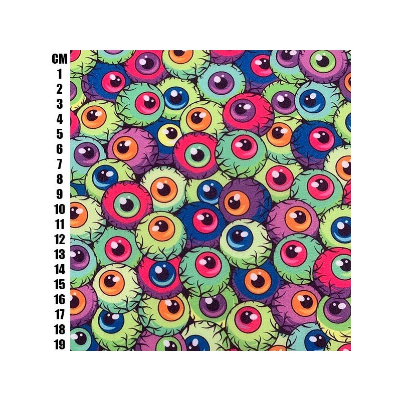 Rainbow Eyeballs - Halloween Theme Polycotton Fabric Material - 110cm Wide