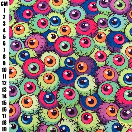 Rainbow Eyeballs - Halloween Theme Polycotton Fabric Material - 110cm Wide