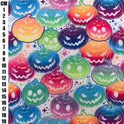 White Rainbow Pumpkins - Halloween Theme Polycotton Fabric Material - 110cm Wide