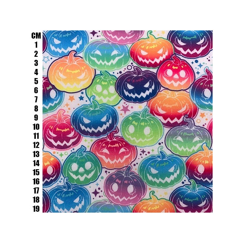 White Rainbow Pumpkins - Halloween Theme Polycotton Fabric Material - 110cm Wide