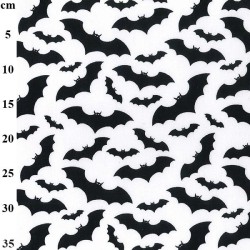 White With Black Bats - Halloween Theme Polycotton Fabric Material - 110cm Wide