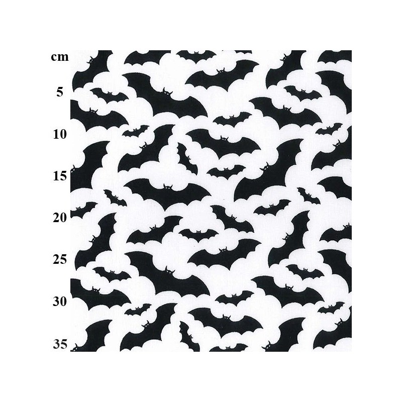 White With Black Bats - Halloween Theme Polycotton Fabric Material - 110cm Wide