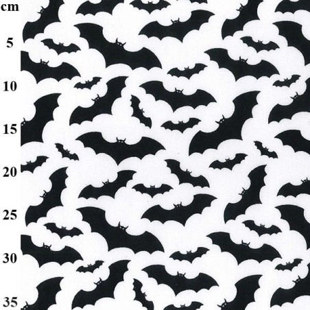 White With Black Bats - Halloween Theme Polycotton Fabric Material - 110cm Wide