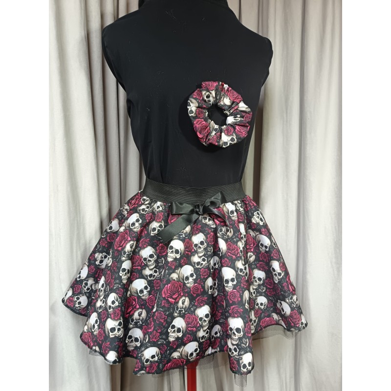 Adults Small Handmade Day of the Dead Tutu With Black Netting & Matching Scrunchie