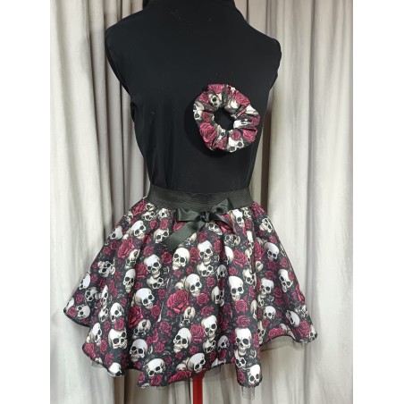 Adults Small Handmade Day of the Dead Tutu With Black Netting & Matching Scrunchie