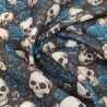 Day of The Dead Royal Blue - Halloween Theme Polycotton Fabric Material - 110cm Wide