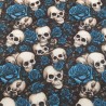 Day of The Dead Royal Blue - Halloween Theme Polycotton Fabric Material - 110cm Wide