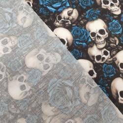 Day of The Dead Royal Blue - Halloween Theme Polycotton Fabric Material - 110cm Wide