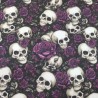 Day of The Dead Purple - Halloween Theme Polycotton Fabric Material - 110cm Wide