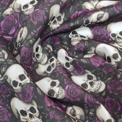 Day of The Dead Purple - Halloween Theme Polycotton Fabric Material - 110cm Wide