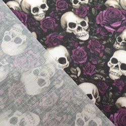 Day of The Dead Purple - Halloween Theme Polycotton Fabric Material - 110cm Wide